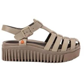 Sandalias de Cuña de Piel Brighton para Mujer en Color Gris y Sesame