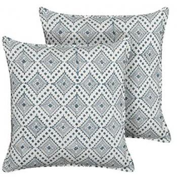 Conjunto de 2 Cojines de Algodón Azul y Blanco 45 x 45 cm con Estampado Oriental y Fundas Desmontables con Cremallera