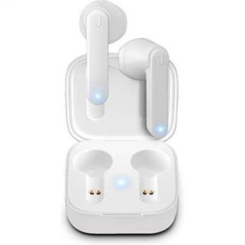 JAZ SBS Sweet True - Auriculares estéreo Blancos con Base de Carga de Bolsillo de 300 mAh, Controles táctiles para Llamadas y música, compatibles con iPhone, Samsung, Xiaomi, OPPO, Huawei