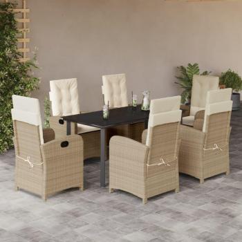 7-Piece Beige Poly Rattan Garden Dining Set with Cushions
