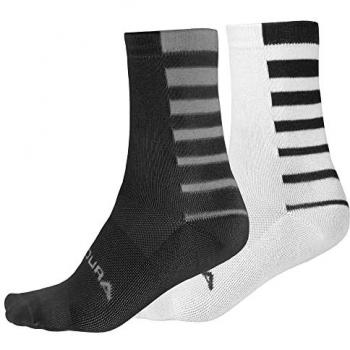 Endura Coolmax® Stripe Cycling Socks - 2 Pairs (Black/White, Size L/XL)