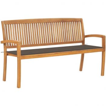 Stackable Garden Bench with Cushion 62.6 Solid Teak Wood