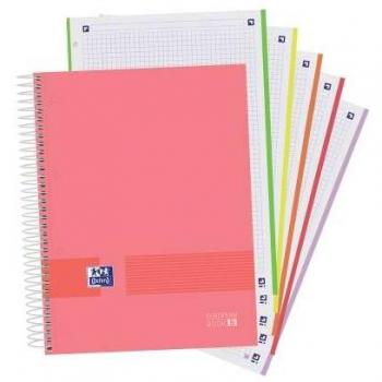 Paq/5 cuaderno espiral A4+ 120h 90g cuadricula 5x5 microperforado oxford & you colores surtidos