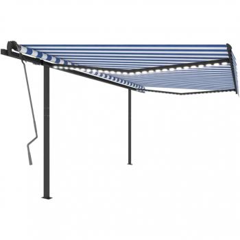 Toldo manual retráctil con LED azul y blanco 4x3,5 m