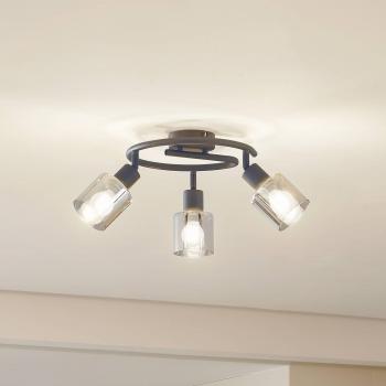 Plafón Lindby Netty, gris, 3 luces, vidrio