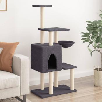 Rascador para Gatos con Postes de Sisal Torre Gatitos 131 cm Color Crema, Gris Claro, Gris Oscuro