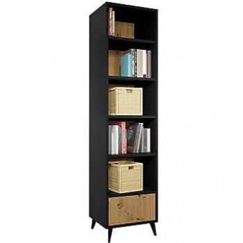 Estantería Comfivo F107, Aglomerado Laminado, Abierta con 1 Cajón, Negro, 192 x 50 x 40 cm