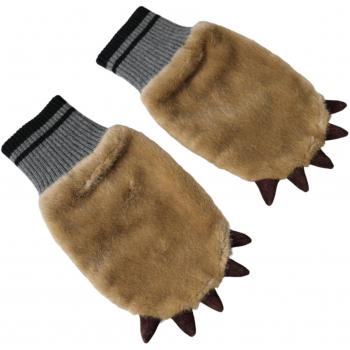 Beige Acrylic Knitted Fur Wrist Mitten Gloves