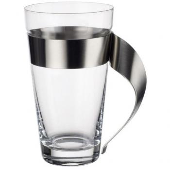 Villeroy & Boch, New Wave Latte Macchiato, Crystal Glass with Stainless Steel Handle, Dishwasher Safe Trendy Design, Clear, 15 cm, 500 ml