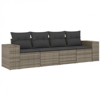 4-Piece Grey Poly Rattan Garden Sofa Set with Cushions