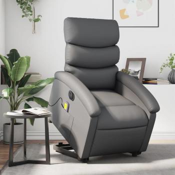 Sillón reclinable de masaje eléctrico de cuero sintético en colores Negro, Crema y Marrón, Sillón cómodo para dormitorio, Silla relax, Sofá elevable eléctrico en color gris