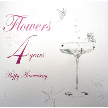 OfficeCentre White Cotton Cards bd104 Coupe Glass Happy Anniversary 'Flowers' 4 Years Handmade Anniversary Card, White