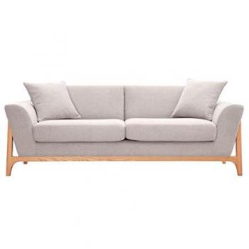 Sofá nórdico 3 plazas beige y fresno ASAKO (tejido aterciopelado texturizado, color beige y madera clara)