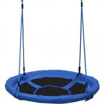 HOMCOM Columpio Nido Infantil para Jardín Asiento de Bebé Plegable Cómodo Interior y Exterior Tela Oxford Azul/Negro Carga 100kg Diámetro 100cm Altura Ajust