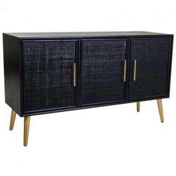 Aparador de Madera y Rejilla Negro 120x41,5x71h cm con 2 Puertas