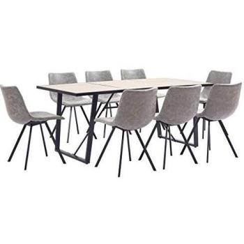 vidaXL Juego Comedor 9 Piezas Cuero Sintético Mobiliario Decoración Interior Casa Hogar Robusto Duradero Resistente Funcional Práctico Útil Gris Claro
