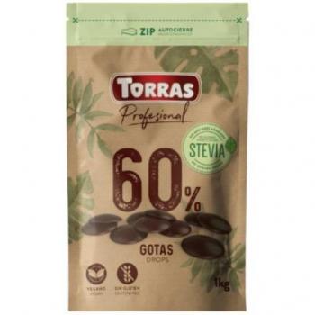 Cobertura de Chocolate Negro 60% Cacao con Stevia Gotas Sin Gluten Vegan Torras 1kg
