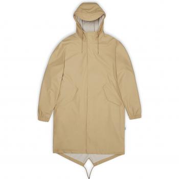 Rains Fishtail Parka - Sand Chubasquero impermeable con capucha, diseño de corte largo, tejido ligero y transpirable, cierre frontal con cremallera y botones a presión, cordón ajustable en la cintura y