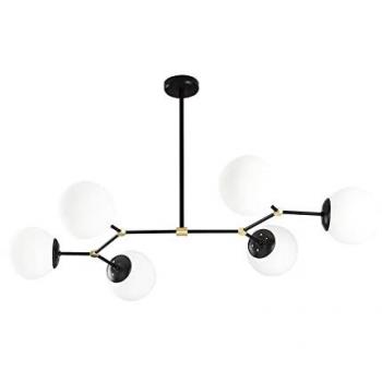 Lámpara de techo Mulen Negro (6 luces) con tulipas de cristal opal, estilo nórdico, modelo W-D000028, 6 focos con bombilla E27