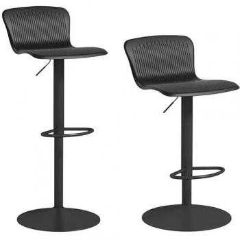 Conjunto de 2 Taburetes Altos de Cocina Giratorios con Respaldo y Altura Ajustable, Carga 120 kg, para Bar Salón Comedor, Color Negro