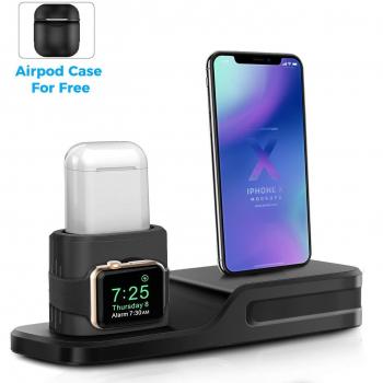 LEWOTE Soporte para Reloj Apple 3 en 1 Soporte de Carga de Silicona para Apple Airpods/iWatch / iPhone X 8 7 6 Plus [Regalo de una Funda Airpods]