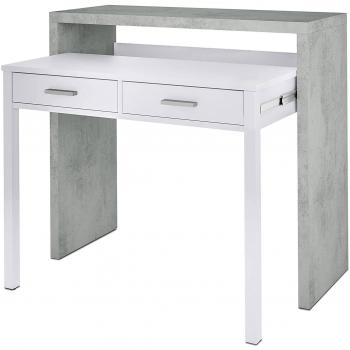 Escritorio Consola Extensible Andriy con 2 Cajones, 99x36h88 cm, Cemento y Blanco