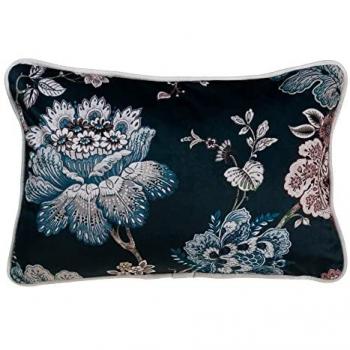 Cojín Flores 45 x 30 cm - Diseño único, color azul de terciopelo, incluye relleno