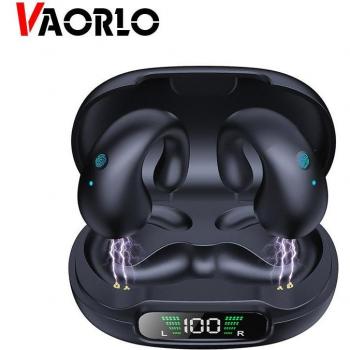 Auriculares Inalámbricos VAORLO de Baja Latencia con Clip para Oreja, Uso Indoloro, Música Estéreo y Micrófono, Pantalla Digital para Todos los Smartphones