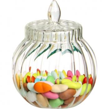 CAR Bomboniere Tarro de cristal soplado con tapa y aplicación en forma de gota, 18 cm de altura y 13 cm de diámetro, Transparente