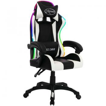 Silla giratoria para ordenador y oficina con LED RGB y polipiel blanca