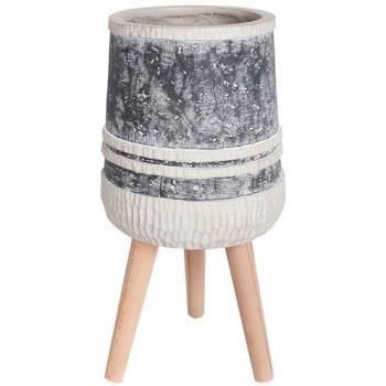Maceta alta industrial Arisaema de madera de magnesio con rayas gris y beige