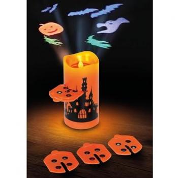 Velón Proyector LED de 16 cm para Halloween - Iluminación y Efectos Decorativos en Naranja y Negro, Ideal para Ambientes Terroríficos y Celebraciones