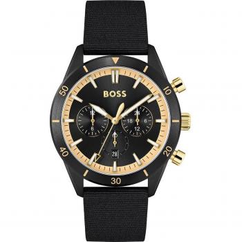 BOSS Santiago 44mm Men's Chronograph Watch - Black & Gold, 5ATM Water Resistance