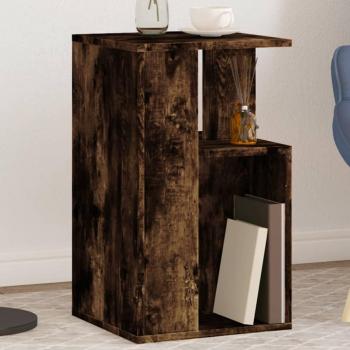 Mesa auxiliar de madera multicapa en color roble ahumado, dimensiones 35x35x60 cm