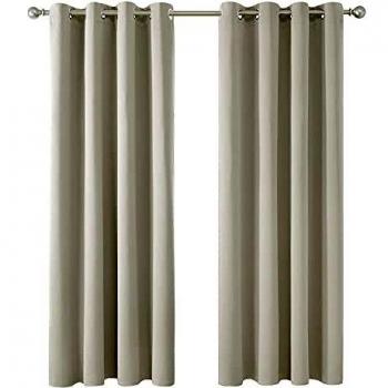 Amazon Brand - Umi Cortinas Salon Opacas Dormitorio Moderno con Ollaos 2 Piezas 107x160cm Beige Claro