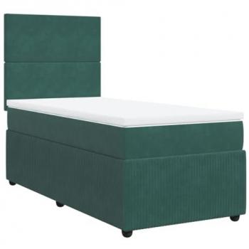 Cama Box Spring con colchón de terciopelo verde oscuro 90x190 cm
