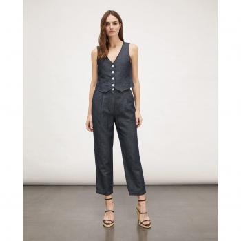 Motivi - Pantalón recto de mujer cropped efecto denim con detalles desgastados y corte moderno
