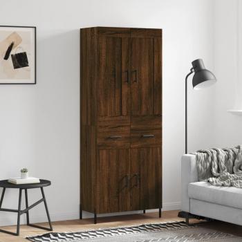 Aparador alto de madera contrachapada marrón roble 69,5x34x180 cm con 2 puertas y 2 cajones, mueble de almacenaje para salón, buffet y armario auxiliar
