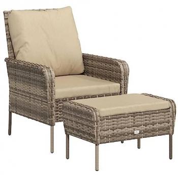 Sillón de jardín con reposapiés ratán sintético marrón claro