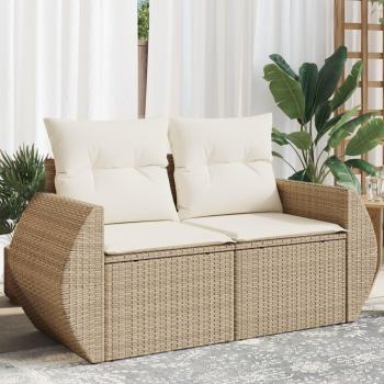 Sofá de jardín con cojines de 2 plazas Beige en Polyrattan
