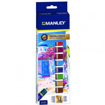 Manley - Set de Pinturas Acrílicas 12 Colores | Ideal para Crear Obras de Arte | Incluye una Amplia Gama de Tonos Brillantes y Vivos