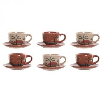 Juego de 6 Tazas con Plato Home ESPRIT Amarillo Beige Terracota Lila Metal Dolomita 180 ml