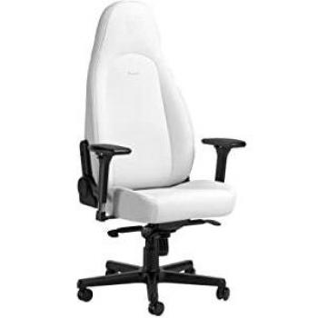 Silla Icon de Noblechairs - Edición blanca, diseño ergonómico, tapizado en cuero sintético de alta calidad, soporte lumbar ajustable, reposabrazos 4D, base de aluminio pulido, ruedas de nylon para