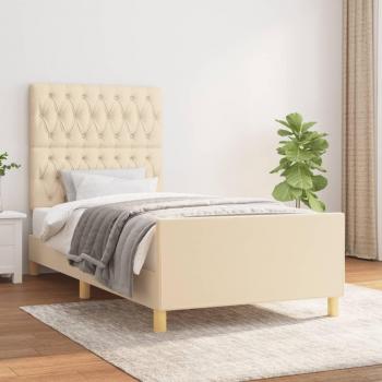 Cama redonda de 90x190 cm con cabecero de tela color crema