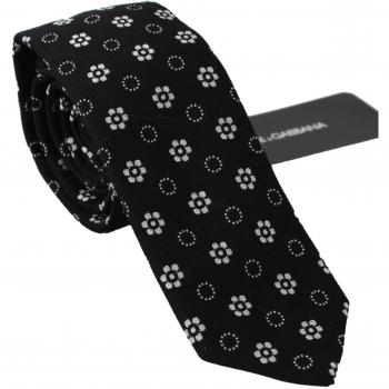Dolce & Gabbana Black 100% Silk Floral Print Classic Tie