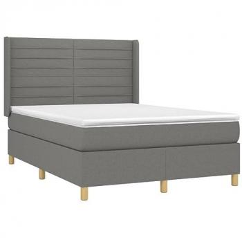 Cama box spring con colchón y luces LED, tela gris oscuro, 140x200 cm
