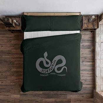 Funda Nórdica Harry Potter Slytherin Values 100% algodón con botones, extrasuave, tamaño 260 x 240 cm para cama de 180, fabricada en España