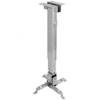 Tooq PJ2012T-S - Soporte de techo inclinable para proyector, hasta 20 Kg, ajustable entre 130mm y 650mm, inclinacion +/- 15º, color plata