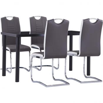 Juego de comedor 5 piezas cuero sintético gris
