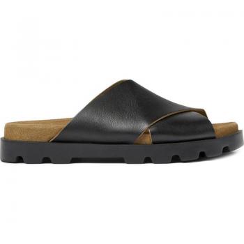 Sandalias de Mujer Camper Brutus K201321 Negros, planas, con tira cruzada de piel